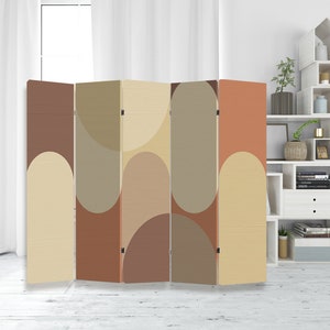 Geometry divider Abstract brown print screen circle divider free standing Line art décor Folding screen Bedroom partition Arch room decor