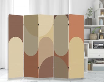 Geometry divider Abstract brown print screen circle divider free standing Line art décor Folding screen Bedroom partition Arch room decor