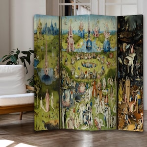 The Garden of Earthly Delights print Canvas room divider Hieronymus Bosch Reproduction Print Free Standing art Folding screen Wood frame