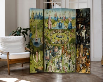 The Garden of Earthly Delights print Canvas room divider Hieronymus Bosch Reproduction Print Free Standing art Folding screen Wood frame