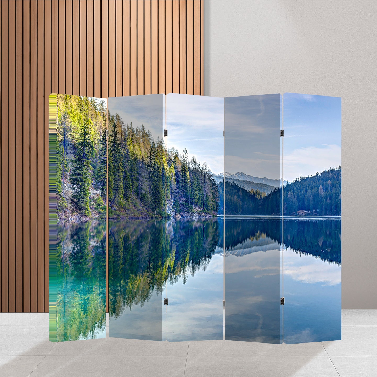 Forest Screen Print Canvas Room Divider Decorative Screen Lake Floor ...