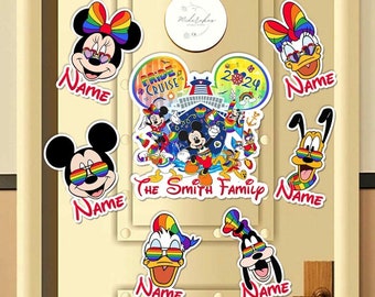 Personalized Mickey and Friends LGBT Disney Pride Cruise 2024 Magnet, Disney Family Cruise Rainbow Pride Lesbian Gay Support Staterooms Door