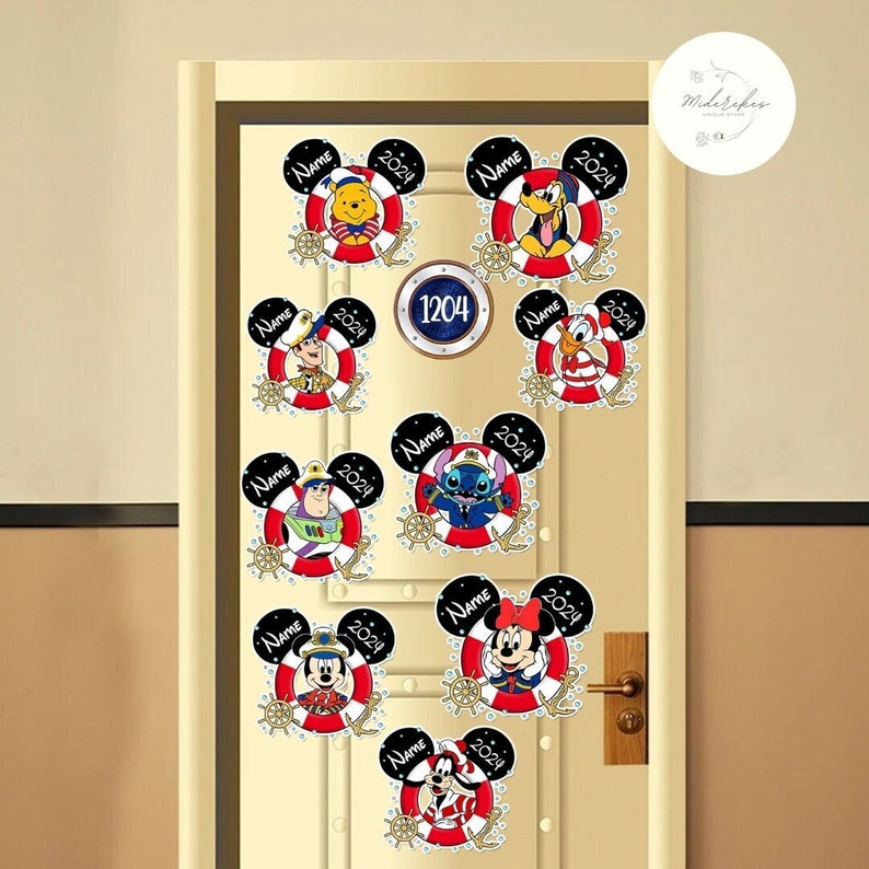 Personalized All Characters Disney Cruise Magnet, Mickey and Friends Family Cruise 2024 Magnets For Cruise Ship Stateroom Door, Disney Wish image 1