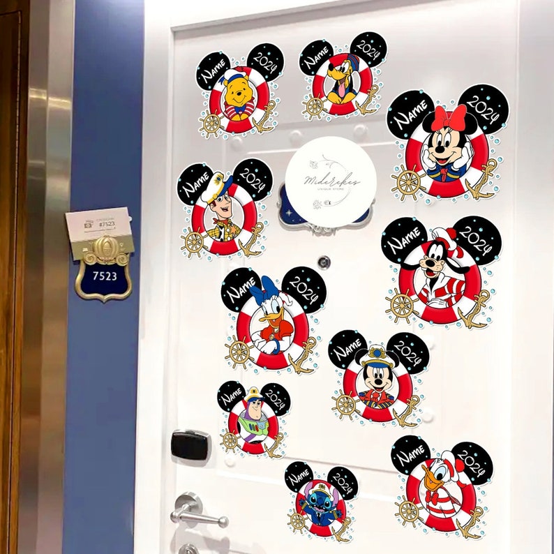 Personalized All Characters Disney Cruise Magnet, Mickey and Friends Family Cruise 2024 Magnets For Cruise Ship Stateroom Door, Disney Wish image 2