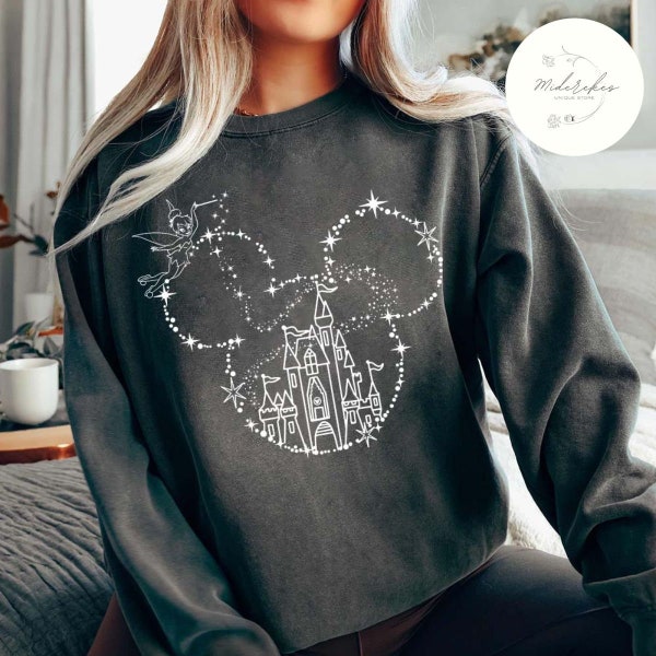 Vintage Retro Disney castle Comfort Colors T-shirt Sweatshirt, Tinker Bell Magic Kingdom Disney world Disneyland trip shirt sweatshirt