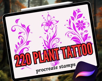 Tattoo Procreate Stamps | 220 Plant Stamps for ProcreateTattoo | Procreate Leaves | Digital Stamp Bundle for iPad