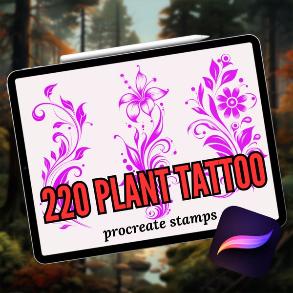 Tattoo Procreate Stamps | 220 Plant Stamps for ProcreateTattoo | Procreate Leaves | Digital Stamp Bundle for iPad