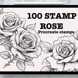 Tattoo Rose Procreate Stamps, Rose Stamp Brushes for Procreate, Botanical Stamp Flowers,tattoo reference,tattoo bundle,Botanical Stamps