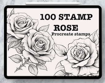 Tattoo Rose Procreate Stamps, Rose Stamp Brushes for Procreate, Botanical Stamp Flowers,tattoo reference,tattoo bundle,Botanical Stamps