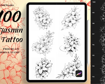 Tattoo Jasmin Procreate Stamps, Jasmin Stamp Brushes for Procreate, Botanical Stamp Flowers,tattoo reference,tattoo bundle,Botanical Stamps