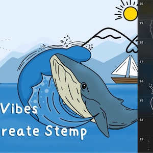 sea vibes stamp, Ocean Animal Stamps, Seascape, minimal stamp, Sea Life, Procreate Fish Stamps, procreate tattoo brushes, procreate brushset