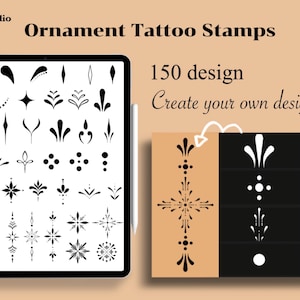 Tiny Ornament Tattoo Stamp, 150 procreate ornamental line tattoo, Flash Tattoo Stencils, Decorative Stencils, tattoo stamps