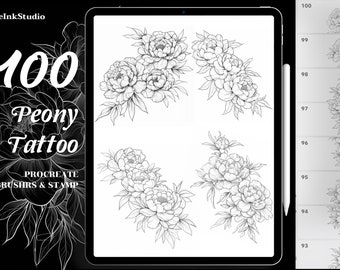 Peony Procreate Stamps: Tattoo & Botanical Brush Set