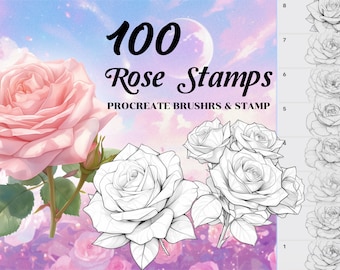 Procreate Rose Flower Stamps , 100+ Rose Flower Procreate Brushes, Botanical Stamp, tattoo reference, tattoo bundle, Botanical, Floral