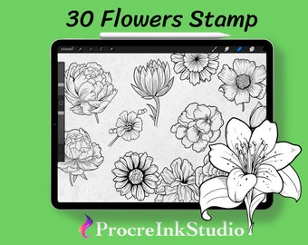 Flower Bouquet Tattoo Stamps: Procreate Botanical Brushes (Commercial Use)
