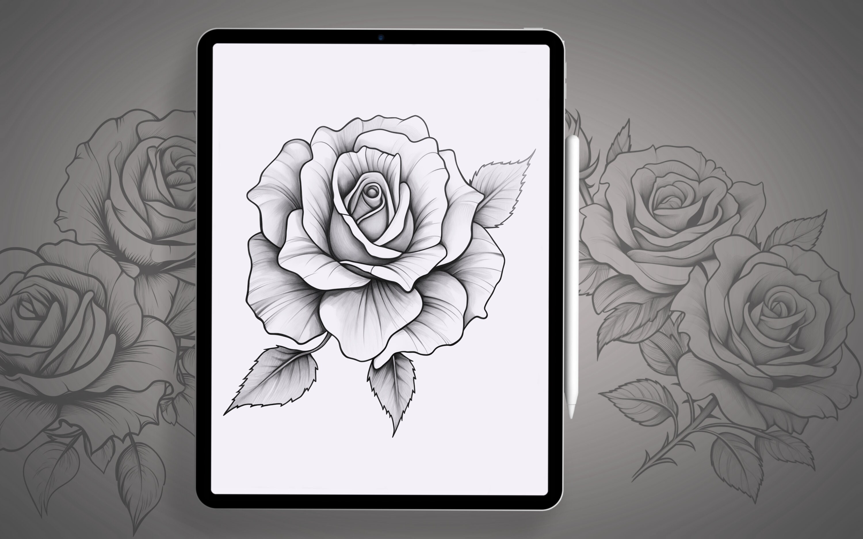 100 Rose Tattoo Procreate Stamps: Botanical Line Art (procreate Only ...