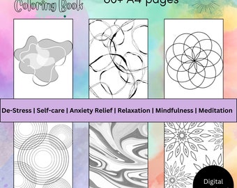 Mindfulness Coloring Book for All Ages: De-Stress, Self-care, Anxiety Relief, Relaxation, Meditation - PDF & PNG digital download