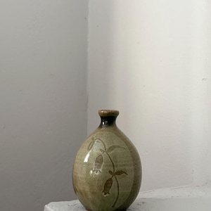 Vaso em forma de garrafa Mashiko de cerâmica japonesa vintage. V012