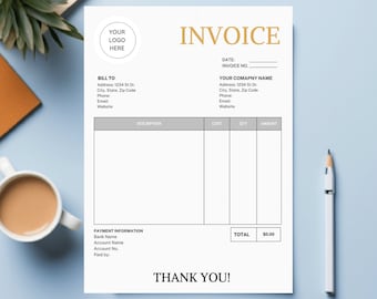 Business Invoice Template, Printable Invoice Form, Digital Download, Instant Download, Small Business Accounting