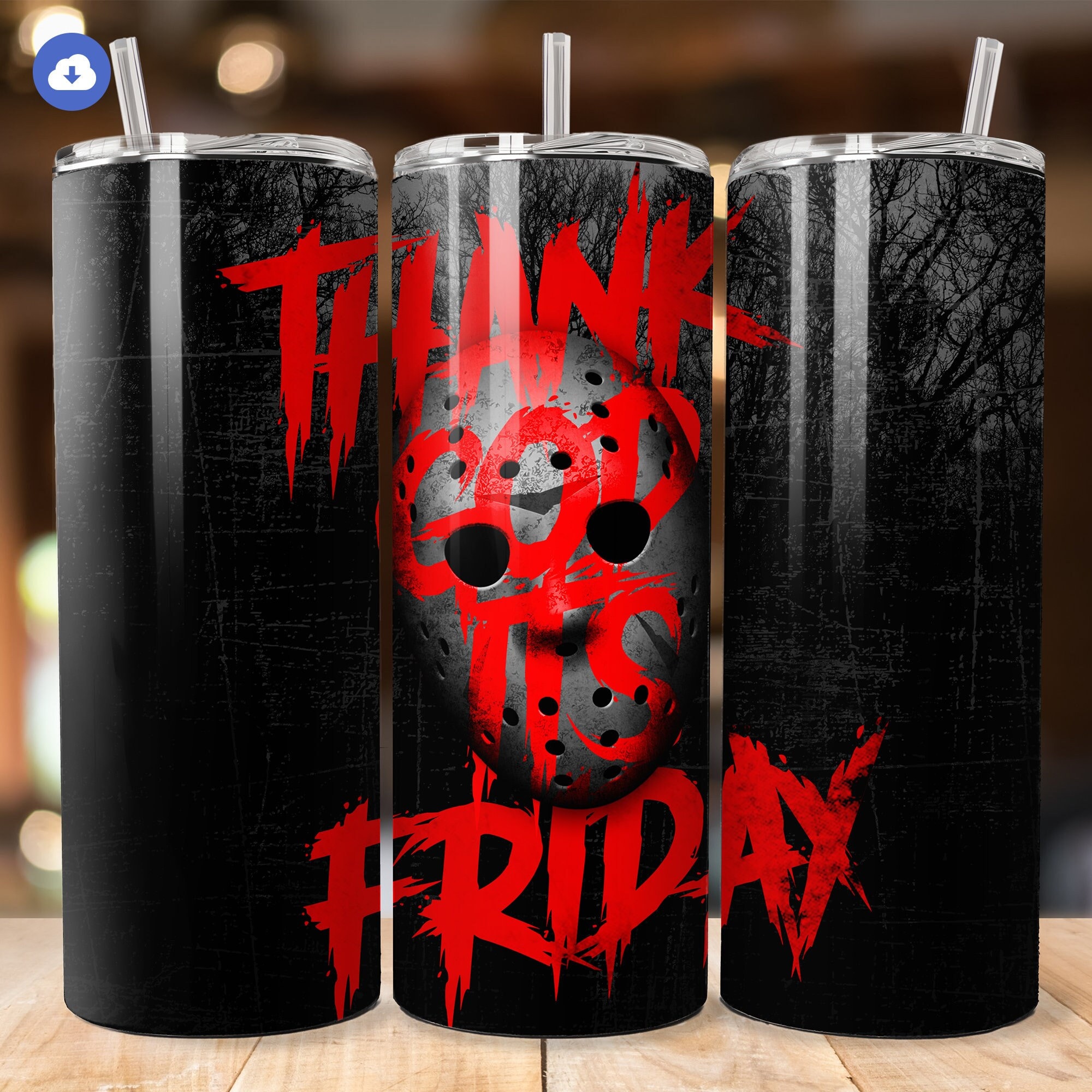 Jason Voorhees 20oz Tumbler Wrap, Thank God Its Friday, Horror Fan Gift, Halloween Tumbler PNG