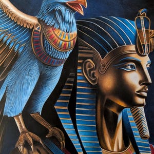 Original Tutankhamun & Horus Colored Pencil Drawing – Ancient Egyptian Pharaoh Art