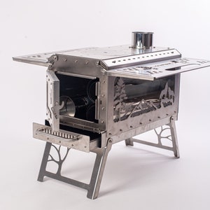 Pellet stove complete with chimney! Hot tent stove using wood or pellets! Stainless steel stove with glass!