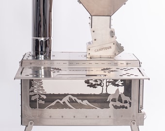 Portable pellet stove for large tents and also for outdoor camping! Wood stove with a chimney!