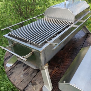 Charcoal grill with grill and roasting pan! Stainless steel plancha. Double grill with lids! BBQ, mangal. Hibachi grill!