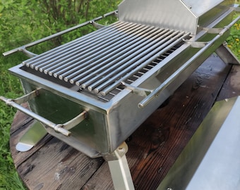 Charcoal grill with grill and roasting pan! Stainless steel plancha. Double grill with lids! BBQ, mangal. Hibachi grill!