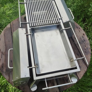 Brasero. ¡Barbacoa con rejilla y tapa! ¡Parrilla hibachi de mesa de acero inoxidable! ¡Barbacoa, mangal!