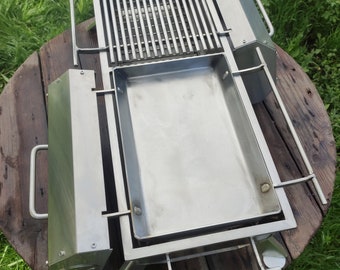 Brasero. ¡Barbacoa con rejilla y tapa! ¡Parrilla hibachi de mesa de acero inoxidable! ¡Barbacoa, mangal!