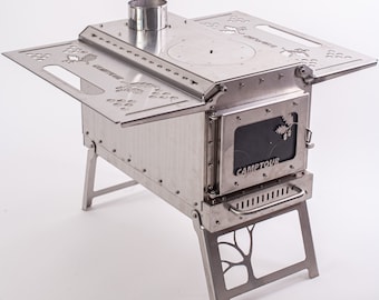 Wood stove with chimney for outdoor camping, tent, trailer or gazebo! For tourists, fishermen, summer residents, hunters! Hot tent stove!
