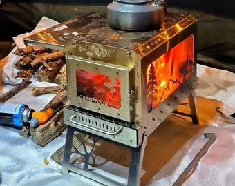 Mini pellet stove complete with chimney! Hot tent stove using wood or pellets! Stainless steel stove with glass!