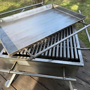 Heavy table grill made of stainless steel with a large grate and pan! BBQ! Mangal! Grill hibachi! Wood grill!