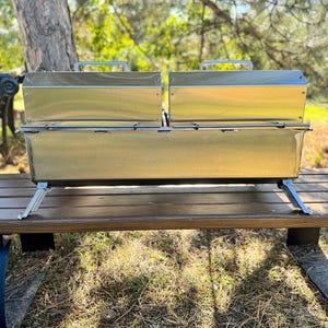 Large hibachi grill. Barbecue made of stainless steel. Plancha. Charcoal grill. Mangal. BBQ.