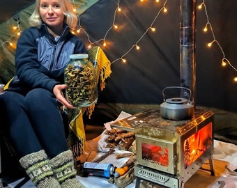 Wood burning stove for tents or small spaces! Outdoor camping stove with pellet burner! Hot tent stove!
