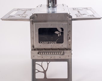 Tent stove with an original design! Stainless steel stove with glass! Mini stove for outdoor camping! Pellet stove!