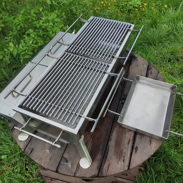 Grill on the terrace or in the garden! Barbecue with grate and lid! Tabletop hibachi grill made of stainless steel! BBQ!Portable  mangal!
