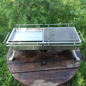 Stainless steel roasting pan. Barbecue with grate and lid! Tabletop hibachi grill made of stainless steel! BBQ!