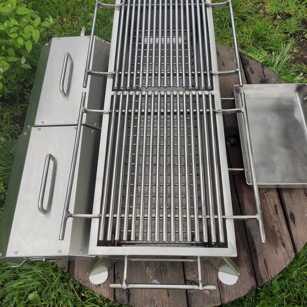 BBQ! Stainless steel roasting pan. Barbecue with grate and lid! Tabletop hibachi grill made of stainless steel! Hearth!