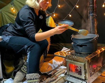 Heißer Zeltofen! Holzbefeuerter Ofen mit Schornstein für Zelt, Van oder Camping im Freien! Tragbarer Edelstahl Mini Kocher mit Glas !
