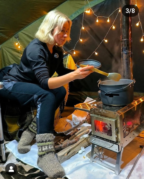 Chimney Outdoor Cooking Tents Wood Burning Stove Steel Camping