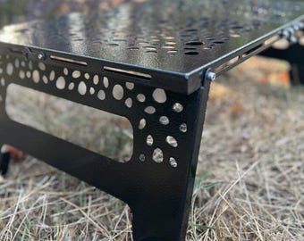 Mini table for camping, tourist. Folding table for camping with perforation. Metal portable table!