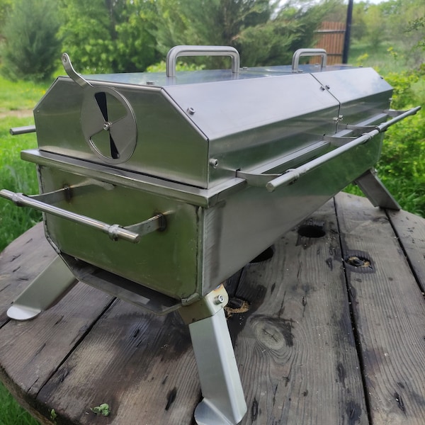 Tabletop hibachi grill made of stainless steel!BBQ! Stainless steel roasting pan. Barbecue with grate and lid!