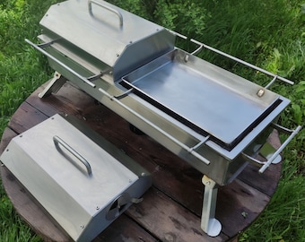 Plancha! Charcoal grill! Barbecue with grate and lid! Tabletop hibachi grill made of stainless steel! BBQ, mangal!