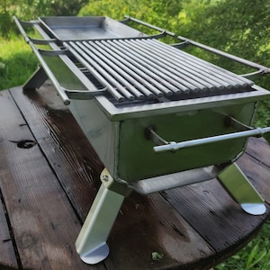 Barbecue grill with grill and roasting pan! Stainless steel plancha. Double grill with lids! BBQ, mangal. Hibachi grill!