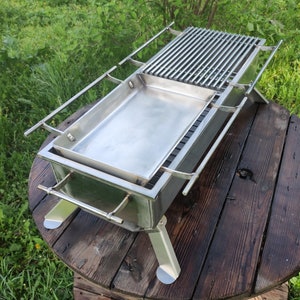 Fire pit with frying pan! Stainless steel tabletop grill with lid! BBQ and Grill!