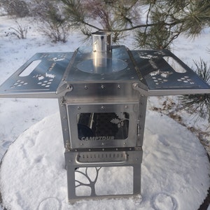 Pellet stove complete with chimney! Hot tent stove using wood or pellets! Stainless steel stove with glass! Wood stoves!
