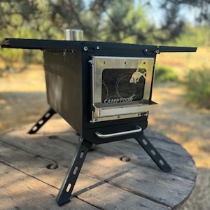 Mini-tentkachel met schoorsteen. Kachel voor buiten kamperen. Draagbare kachel voor in de tuin of op het terras!