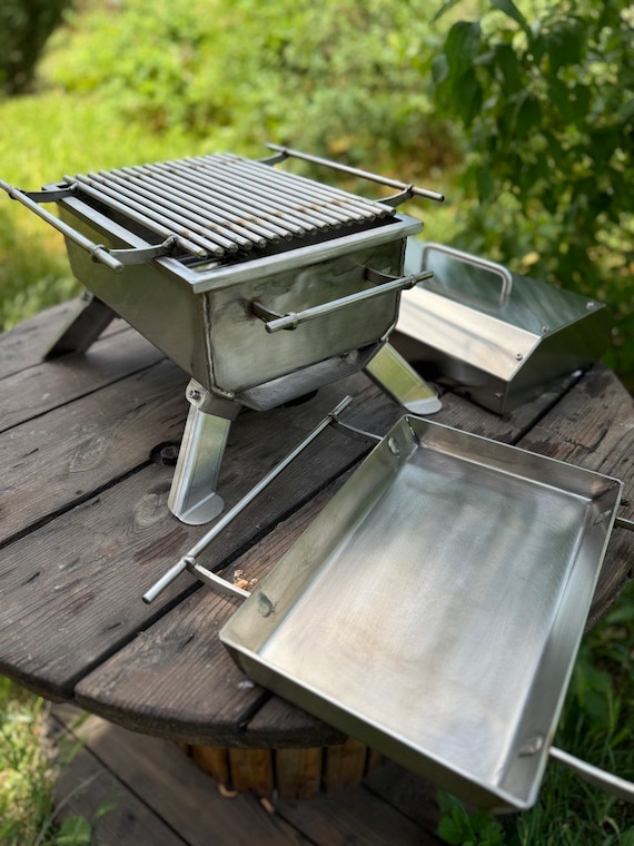 Plancha! Holzkohlegrill ! Grill mit Rost und Deckel ! Tisch-Hibachi-Grill aus Edelstahl! Grill, Mangal!